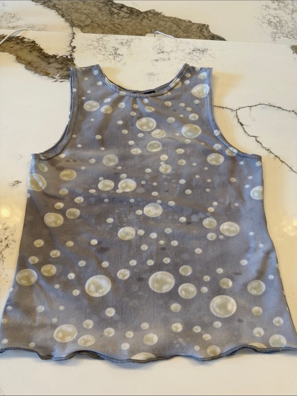 French designer Women’s Gray Tank Top with Pale Yellow Bubble Print
